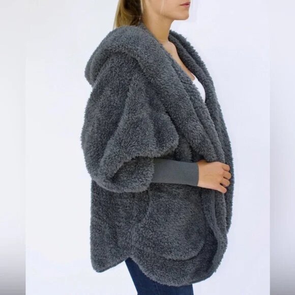 Nordic Beach Sweaters - Nordic Beach Body Wrap Cardigan Sweater Coat Hooded Fleece Grey One Size